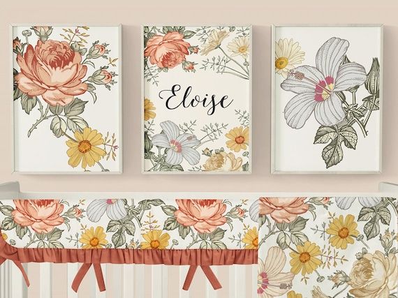 Vintage Floral Wall Art Baby Girl Nursery Decor Nursery Wall – Etsy With Regard To Vintage Rust Wall Art (View 15 of 15)