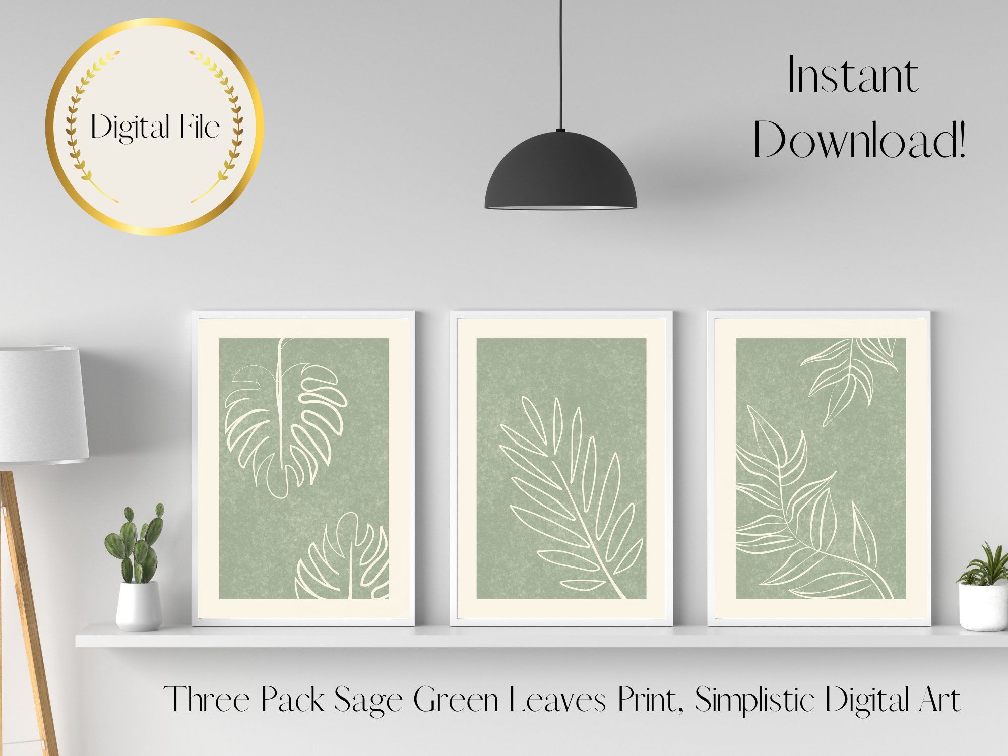 Wall Art Sage Green Leaves X 3 Instant Download Home Decor – Etsy In Light Sage Wall Art (View 10 of 15)