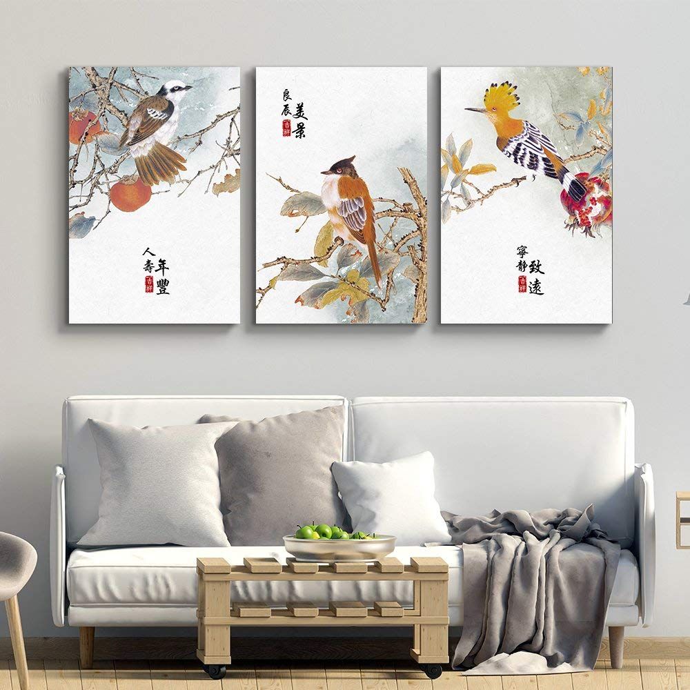 Wall26 3 Panel Colorful Birds Sitting On Branches In The Fall With Chinese  Writing Watercolor Art Gallery – Canvas Art Wall Decor – 24"X36" X 3 Panels  – Walmart Pertaining To Colorful Branching Wall Art (View 15 of 15)