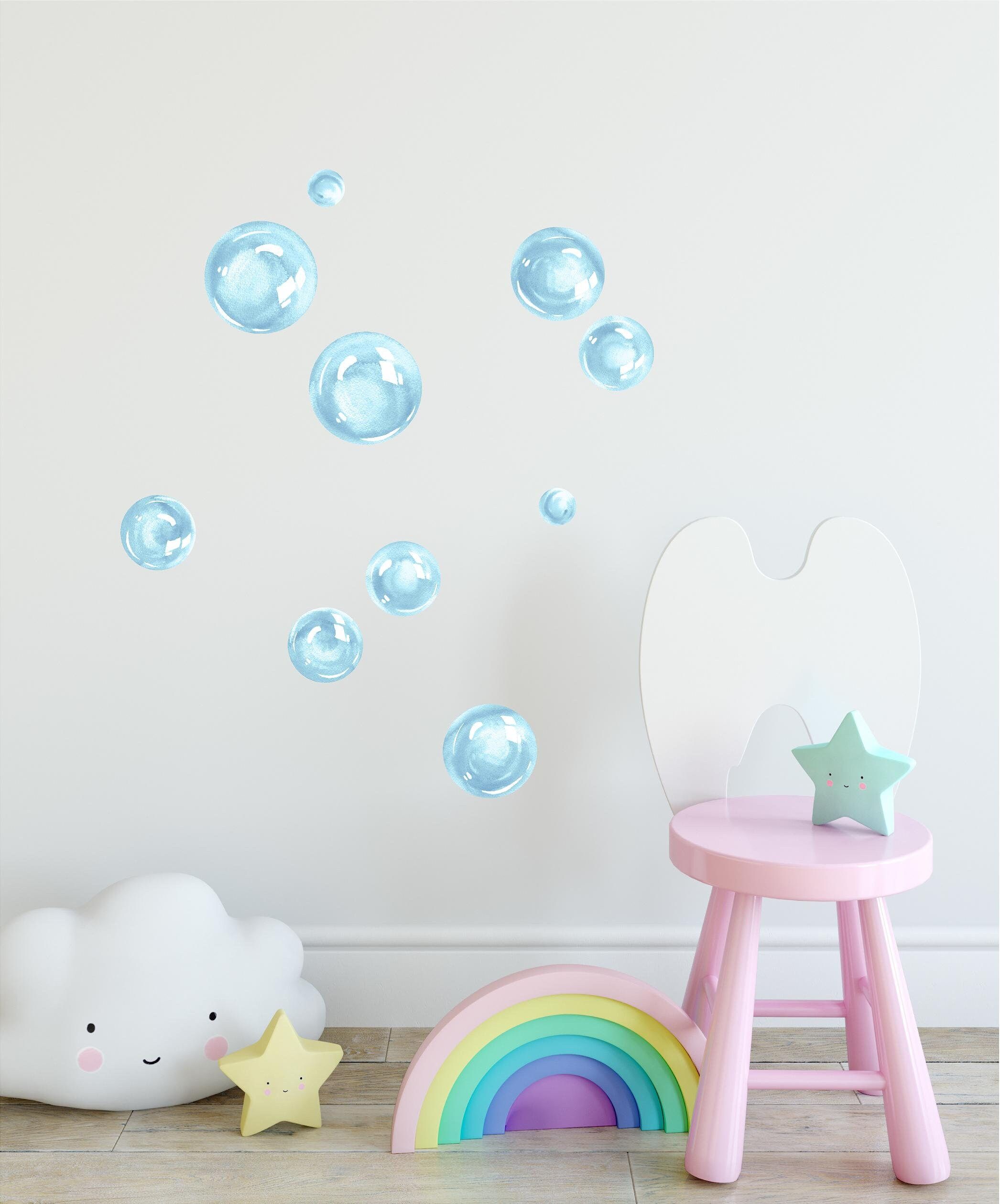 Watercolor Blue Bubbles Wall Decal Set Ocean Sea Bubble Fabric – Etsy Pertaining To Bubble Wall Art (View 5 of 15)