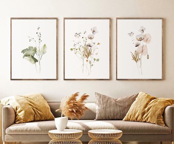 Watercolor Botanical Print Set Of 3 Gallery Wall Art Floral – Etsy Denmark In Watercolor Wall Art (View 11 of 15)