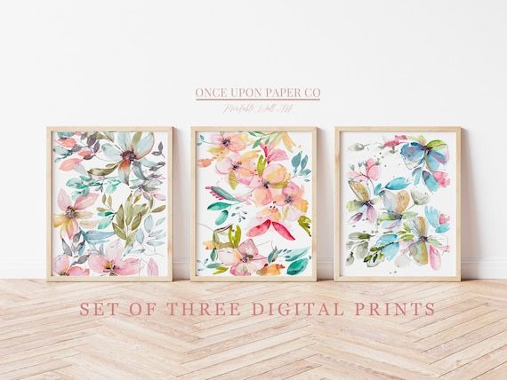 Watercolor Floral Print Set Art Prints Set Of Three – Etsy Italia With Watercolor Wall Art (View 6 of 15)