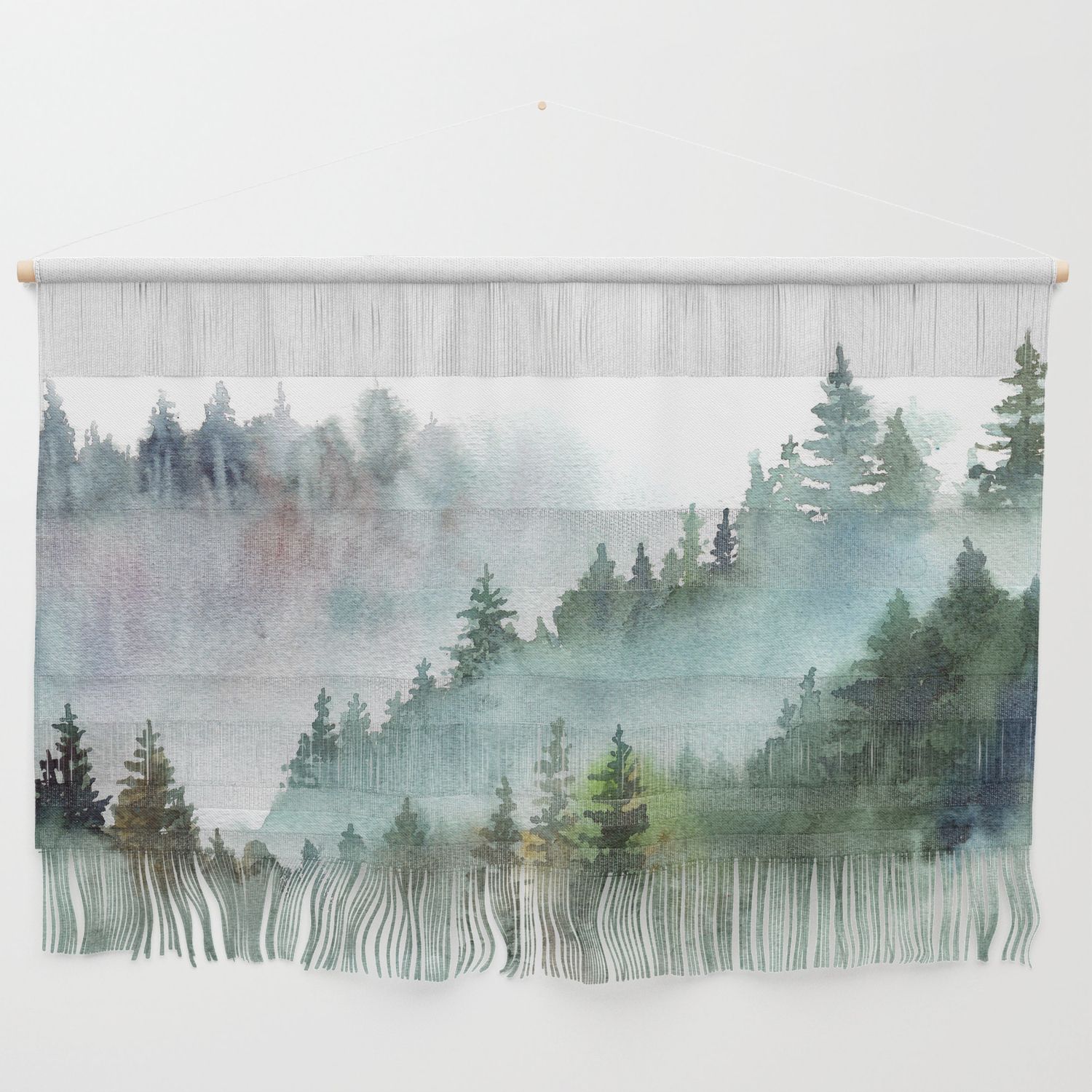 Watercolor Pine Forest Mountains In The Fog Wall Hangingtaranealarts |  Society6 Regarding Mountains In The Fog Wall Art (View 3 of 15)
