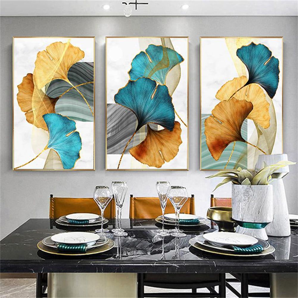 Windfall Abstract Wall Art Painting Blue Green Yellow Gold Plant Leaf Canvas  Print Wall Artwork Pictures Ready To Hang For Living Room Bedroom Office  Home Decoration – Walmart Intended For Abstract Plant Wall Art (View 15 of 15)