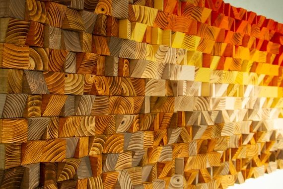 Wood Wall Art Orange White Art Reclaimed 3D Wood Mosaic – Etsy Uk Throughout Orange Wood Wall Art (View 3 of 15)