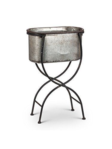 15" X 8" Galvanized Metal Oval Bucket Planter With Black Iron Stand (Aff  Link) | Bucket Planters, Galvanized Metal, Plant Stand With Wheels Throughout Galvanized Plant Stands (View 7 of 15)