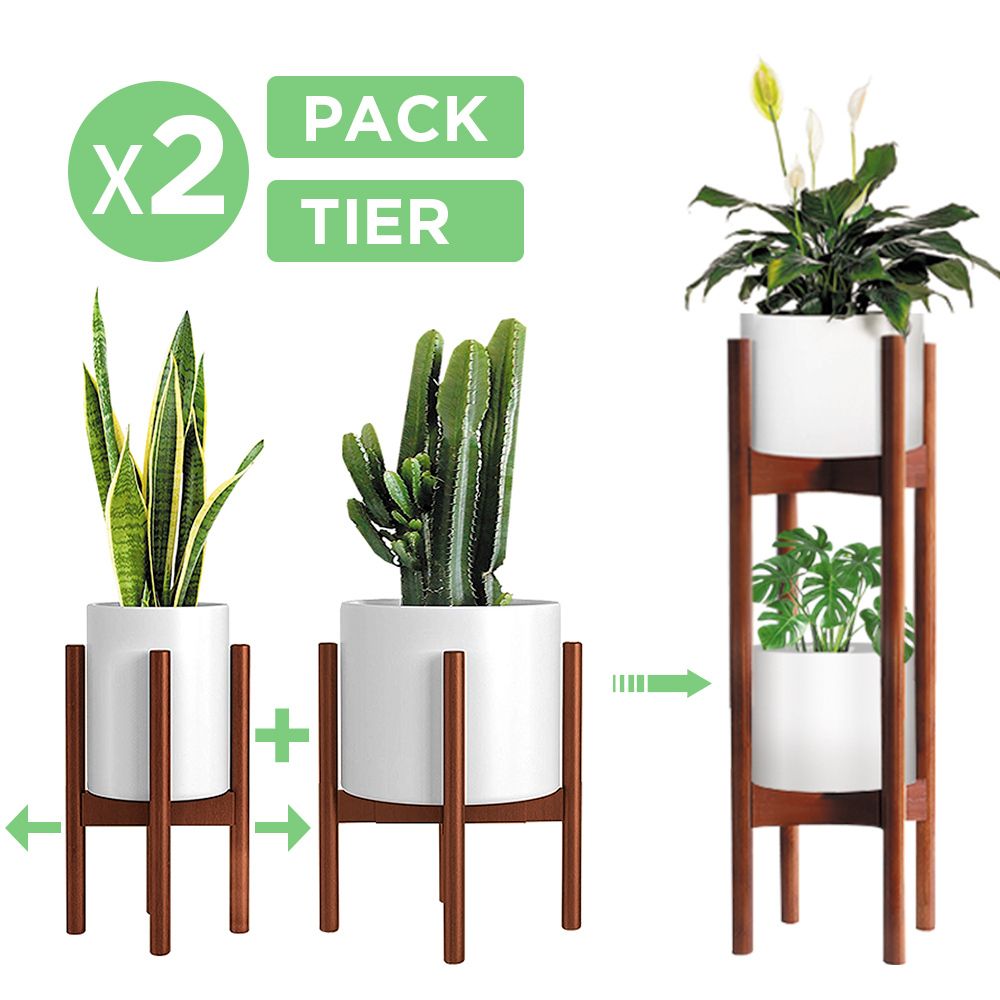 2 Pack Indoor Plant Stands, 2 Tier Tall Plant Stand 30 Inches, Mid Century  Bamboo Plant Stand, Adjustable Width 8 12 Inches, Fits Pot Size Of 8 9 10  11 12 Inches Black – Walmart With Regard To 12 Inch Plant Stands (View 10 of 15)