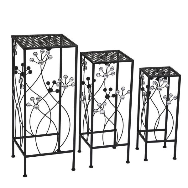 3 Sets Wrought Iron Plant Stands Outdoor | Jaxpety Inside Iron Square Plant Stands (View 11 of 15)