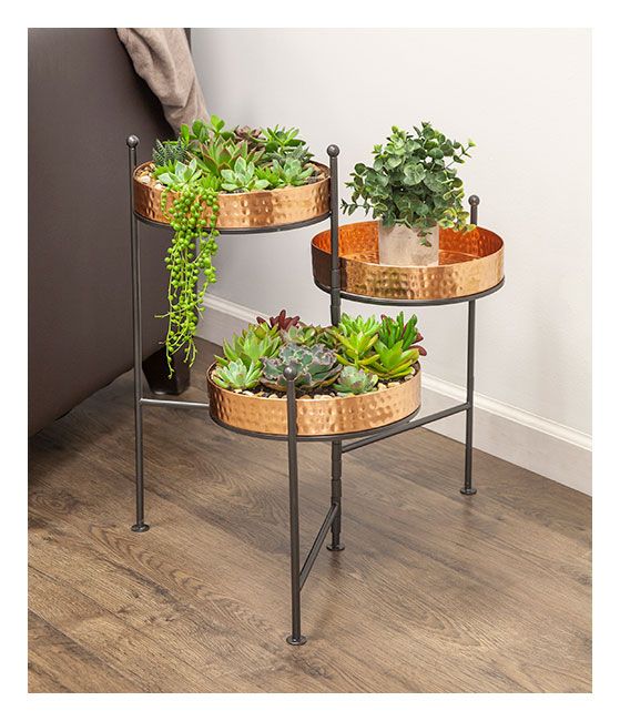 3 Tier Plant Stand With Copper Trays – Down To Earth Home, Garden And Gift Pertaining To Three Tier Plant Stands (View 6 of 15)