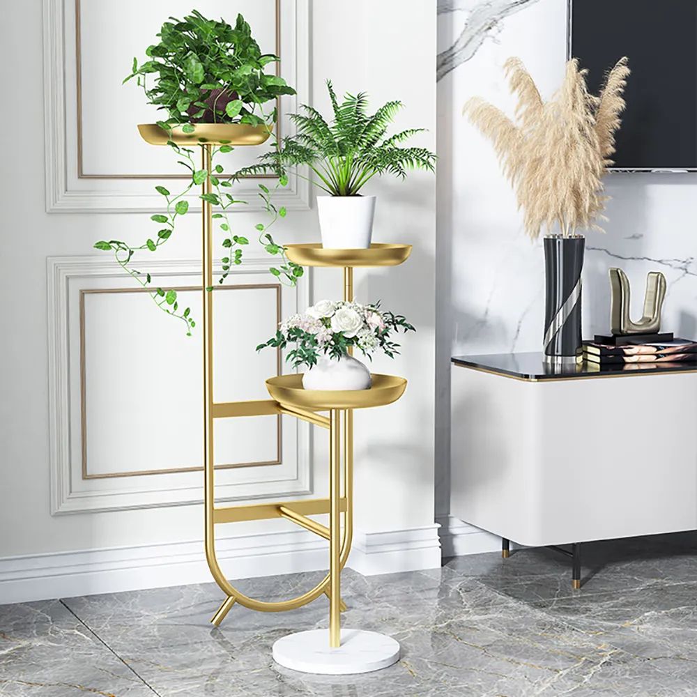 3 Tier Tall Metal Standing Plant Stand Chic Unique Shaped Planter In Gold  Homary Inside Gold Plant Stands (View 6 of 15)