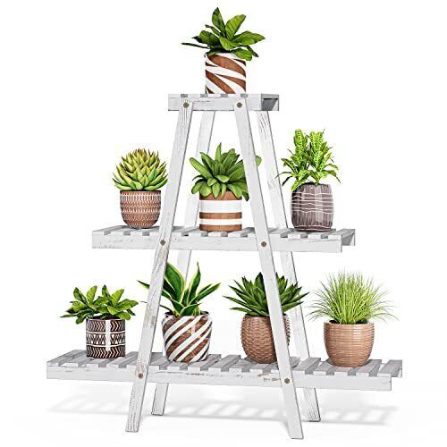 3 Tier Wood Plant Stand, Ladder Plant Stand Tiered Plant Shelf 31 Inch  White | Ebay Intended For 31 Inch Plant Stands (View 11 of 15)