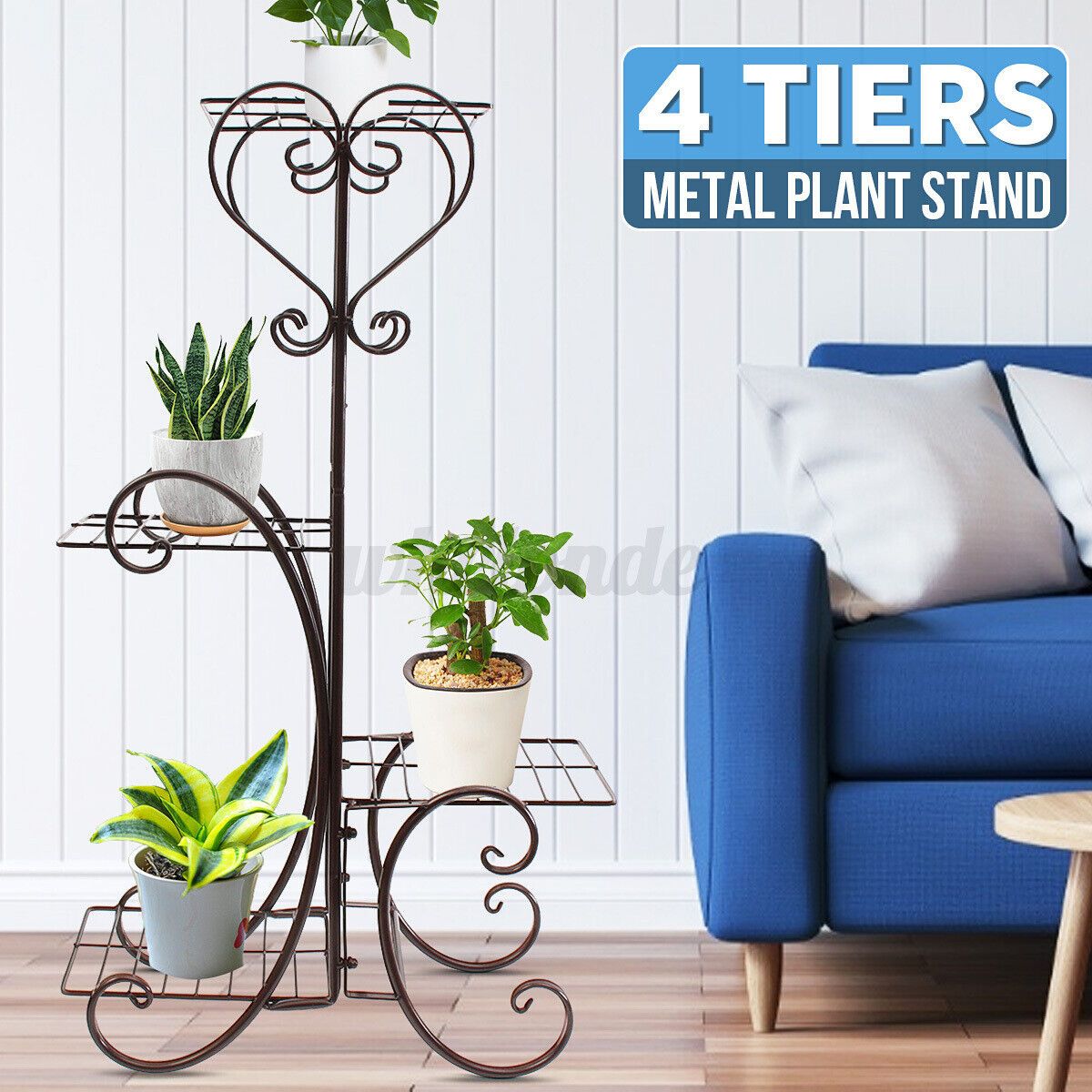 4 Tier Brown Metal Plant Stand Flower Rack Pot Shelf Corner Holder Balcony  9394830285524 | Ebay Regarding Brown Metal Plant Stands (View 12 of 15)