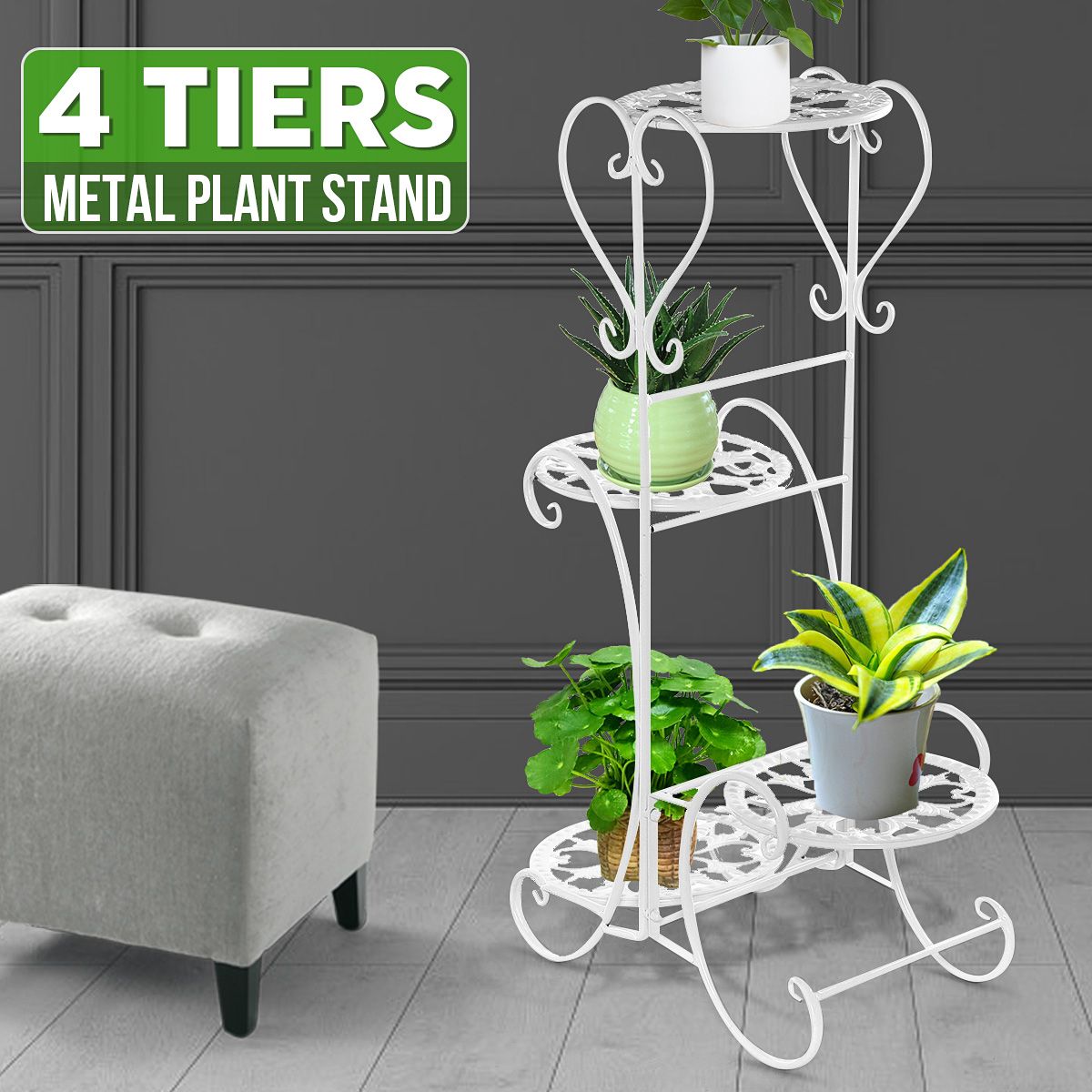 4 Tier Metal Plant Stand Flower Shelves Pot Holder For Small Planters  Succulents Display Indoor Home Patio Garden,Black/ White/ Coffee –  Walmart Throughout Four Tier Metal Plant Stands (View 15 of 15)
