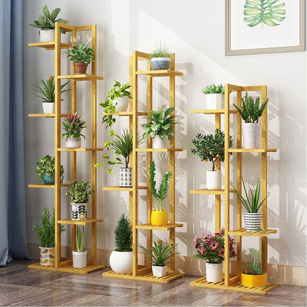 5/6/7 Tiers Bamboo Flower Plant Stand Ladder Shelf Indoor Outdoor Planter  Rack | Ebay Regarding 5 Inch Plant Stands (View 2 of 15)