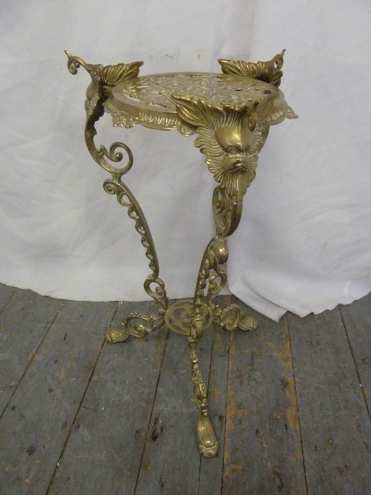A Brass Plant Stand On Three Outswept Legs Decorated With Scrolls, Leaves  And Flowers Pertaining To Brass Plant Stands (View 13 of 15)