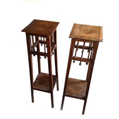 Antique Arts & Crafts Wooden Plant Stands, Set Of 2 For Sale At Pamono In Wooden Plant Stands (View 13 of 15)