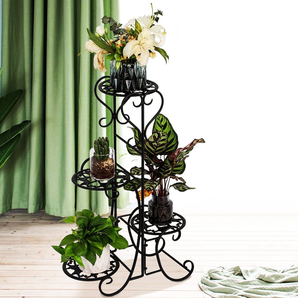 Artisasset 4 Tier Metal Fluer De Lis Pattern Round Panel Flowers Plant Stand  – Walmart Intended For Four Tier Metal Plant Stands (View 3 of 15)