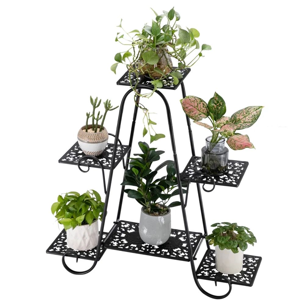 Artisasset One Lacquered 31 Inch High Arched 4 Layer 6 Seat Potted Plant  Stand With Patterned Layout Black (Yh Hj024) – Aliexpress Furniture Pertaining To 31 Inch Plant Stands (View 10 of 15)