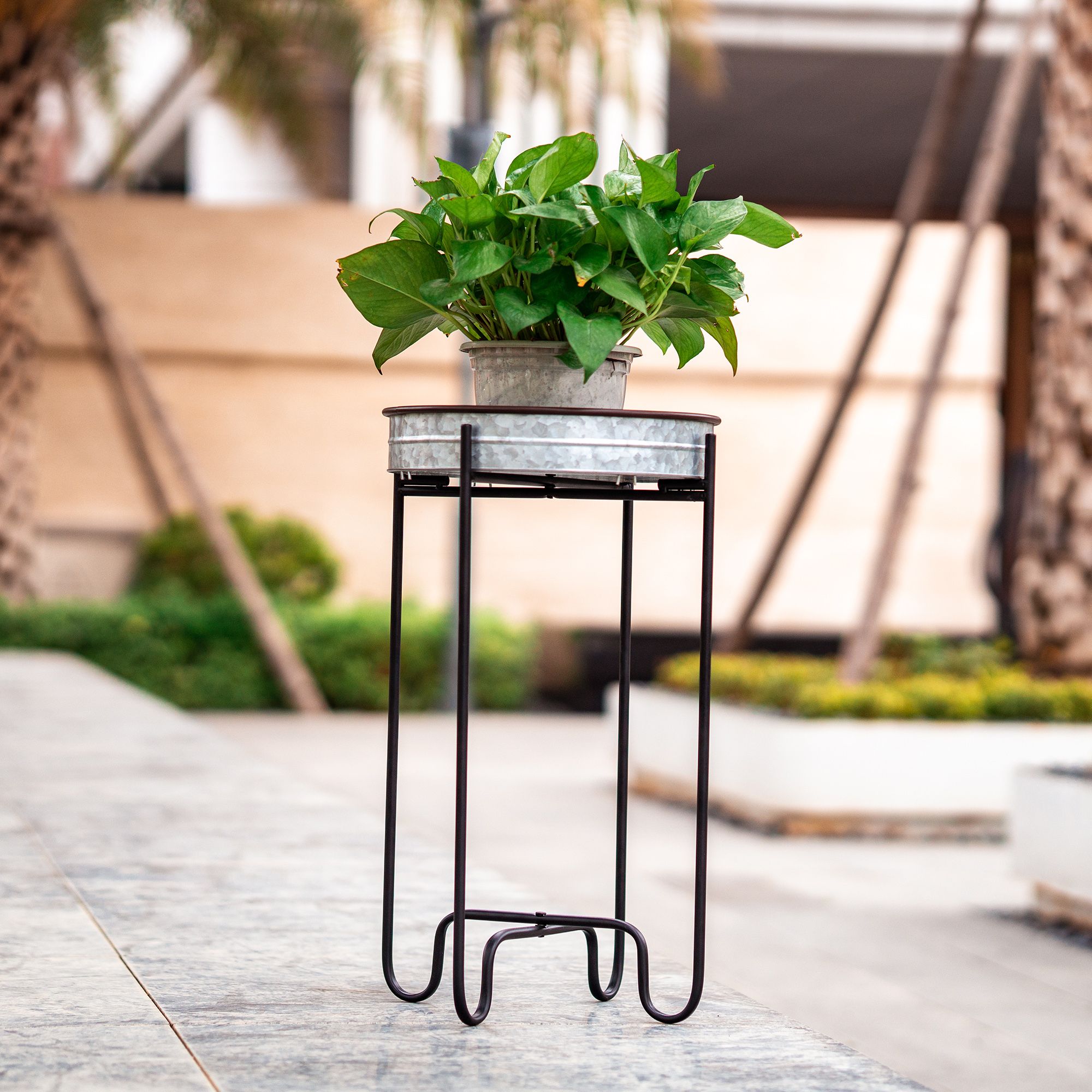 Better Homes & Gardens 13" X 13" X 22" Silver And Black Iron Plant Stand –  Walmart Within Galvanized Plant Stands (View 12 of 15)