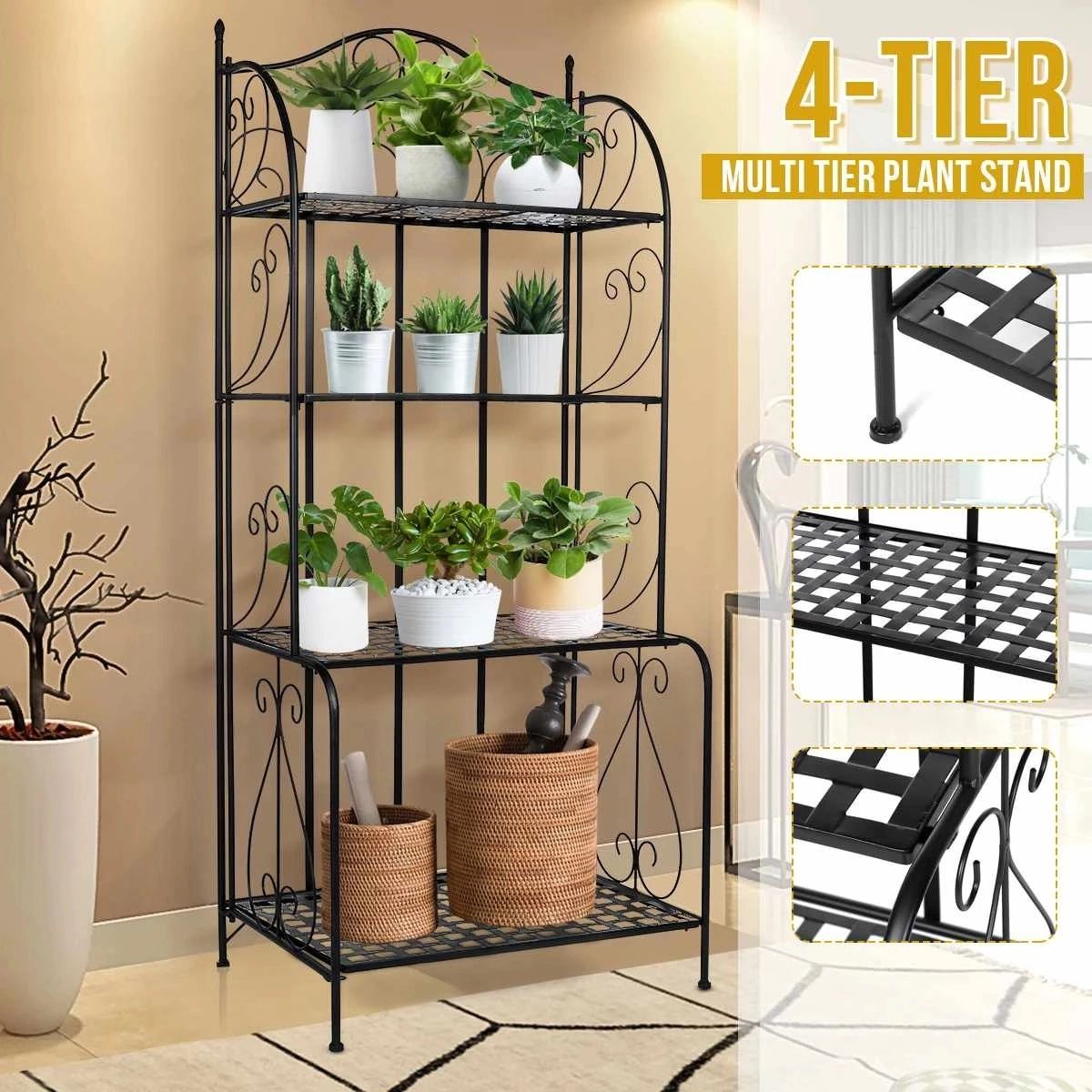 Big Size 4 Tier Metal Plant Stand Flower Pot Rack Outdoor Display Shelf  Holder Home Decor Indoor Balcony Flower Pot Storage Rack|Plant Shelves| –  Aliexpress For Four Tier Metal Plant Stands (View 9 of 15)