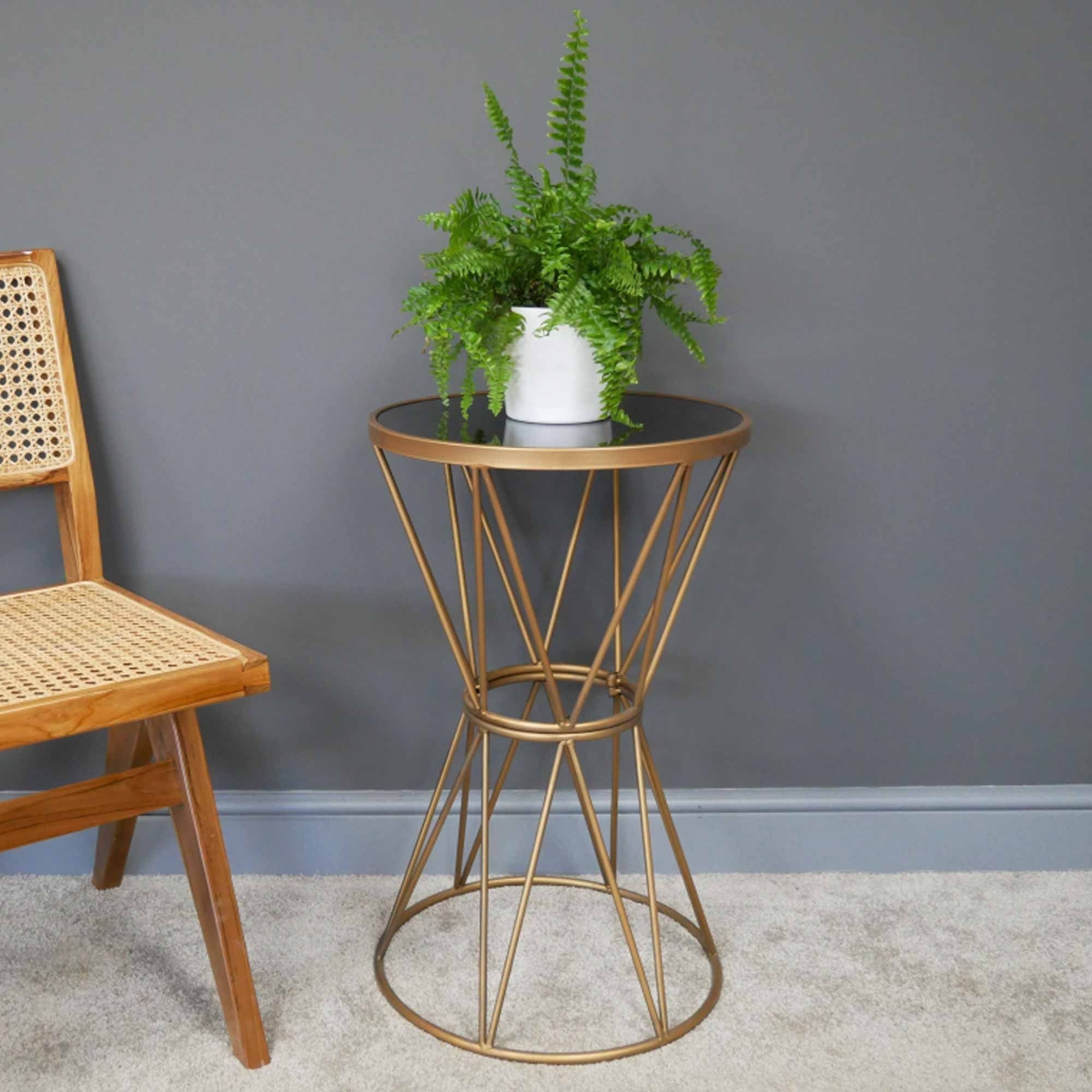 Black Glass Top And Side Table Plant Stand | Side Tables | Plant Stand Within Plant Stands With Side Table (View 1 of 15)