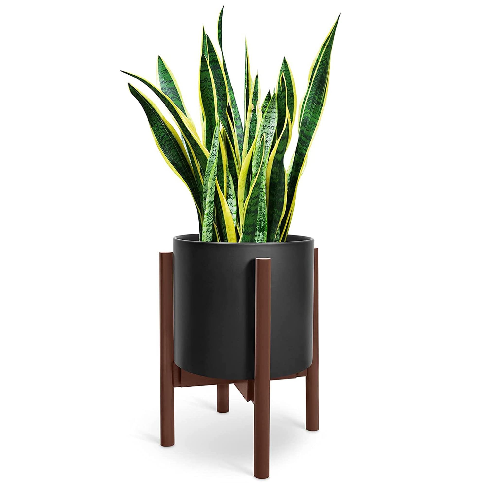 Black Plant Pot 10 Inches Planter With Drainage Plug And Adjustable Plant  Stand – 8Undefined X 10Undefined – Overstock – 34558719 For 10 Inch Plant Stands (View 14 of 15)