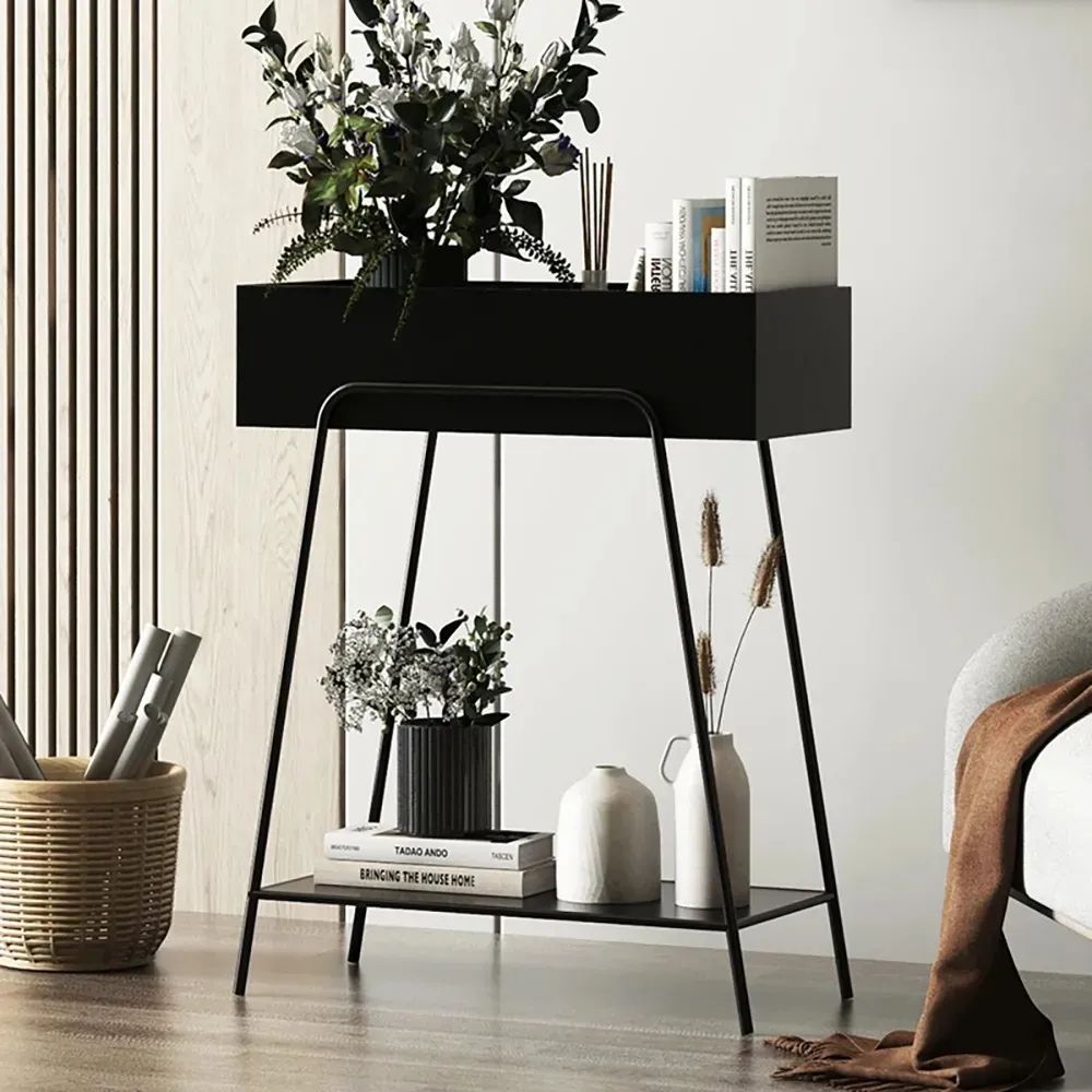 Black Rectangular 2 Tier Plant Stand Indoors Display Shelf Storage Shelving  Metal Homary In Rectangular Plant Stands (View 8 of 15)