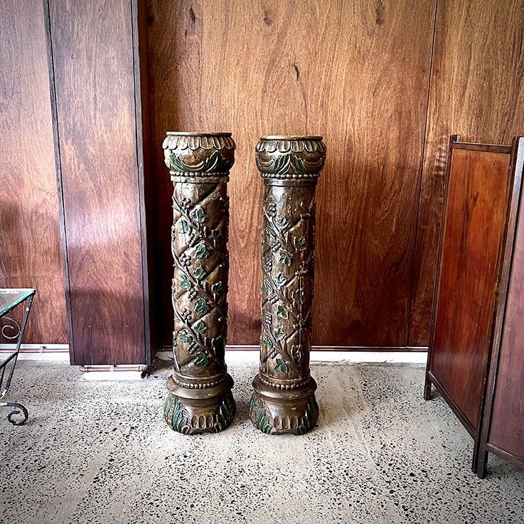 Branch 3D | Shop | Indoor Plant Stands | Pair Of Ornate Carved Wooden Stands  $ (View 9 of 15)