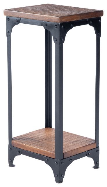 Butler Gandolph Wood And Iron Pedestal Stand – Industrial – Plant Stands  And Telephone Tables  Gwg Outlet | Houzz Intended For Industrial Plant Stands (View 6 of 15)