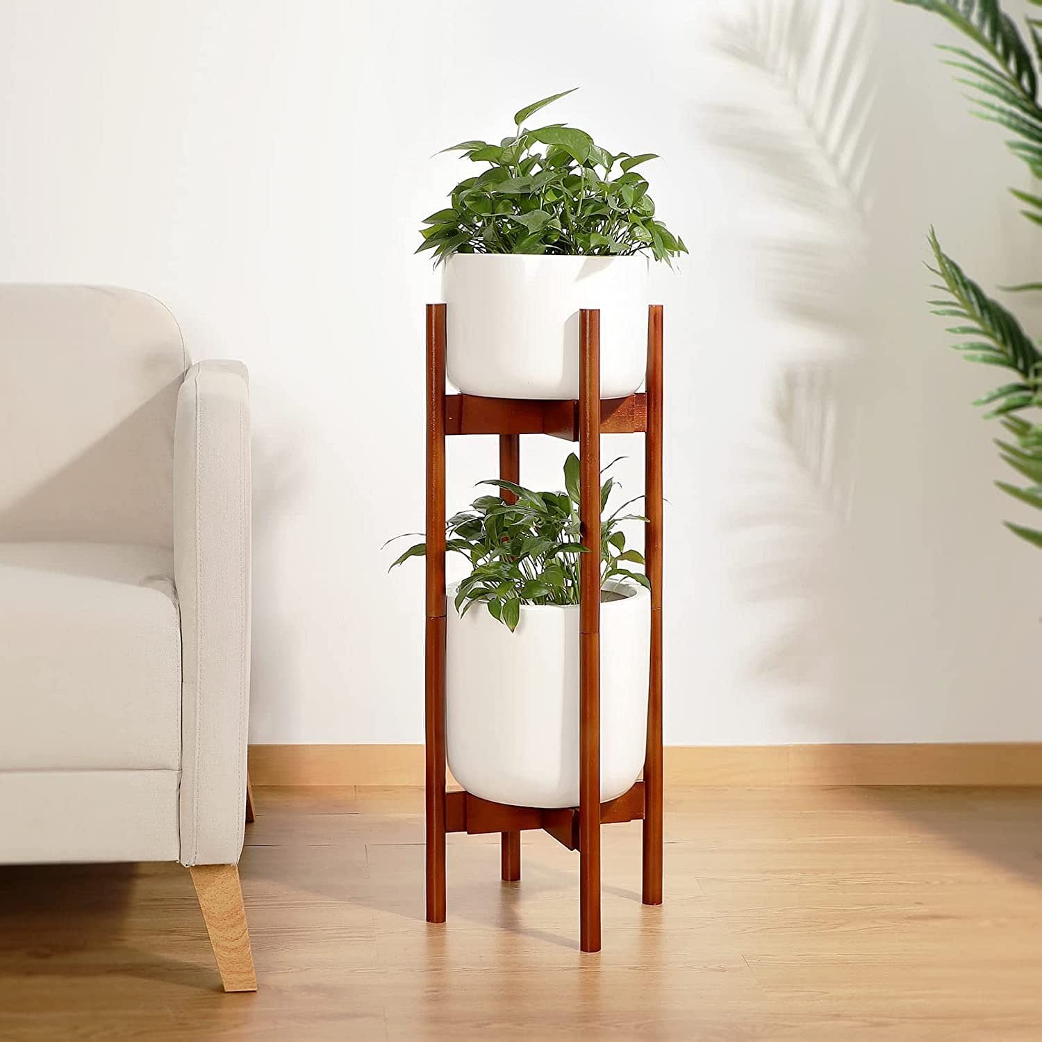 Buy 2 Pack Indoor Plant Stands, 2 Tier Tall Plant Stand 30 Inches, Mid  Century Bamboo Plant Stand, Adjustable Width 8 – 12 Inches, Fits Pot Size  Of 8 9 10 11 Throughout 12 Inch Plant Stands (View 15 of 15)