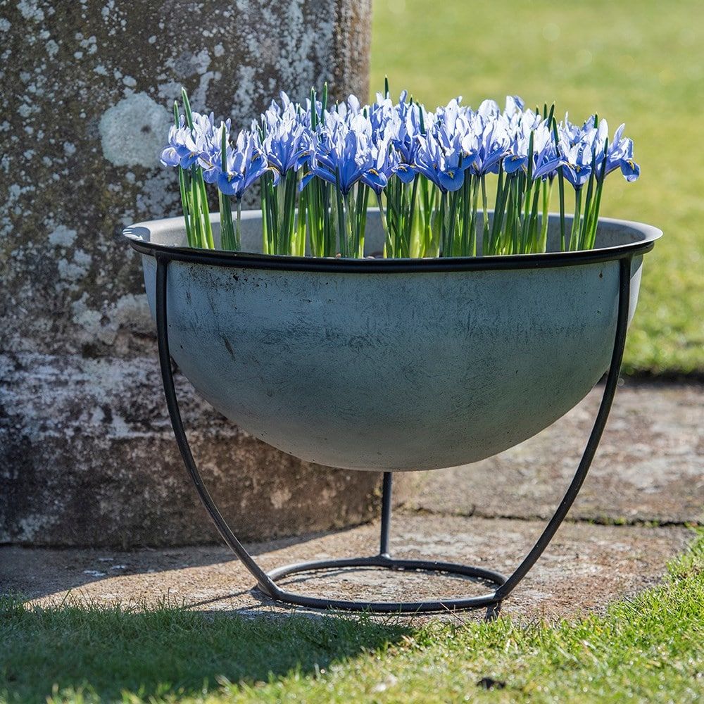 Buy Aged Zinc Plant Bowl And Stand Regarding Plant Stands With Flower Bowl (View 7 of 15)