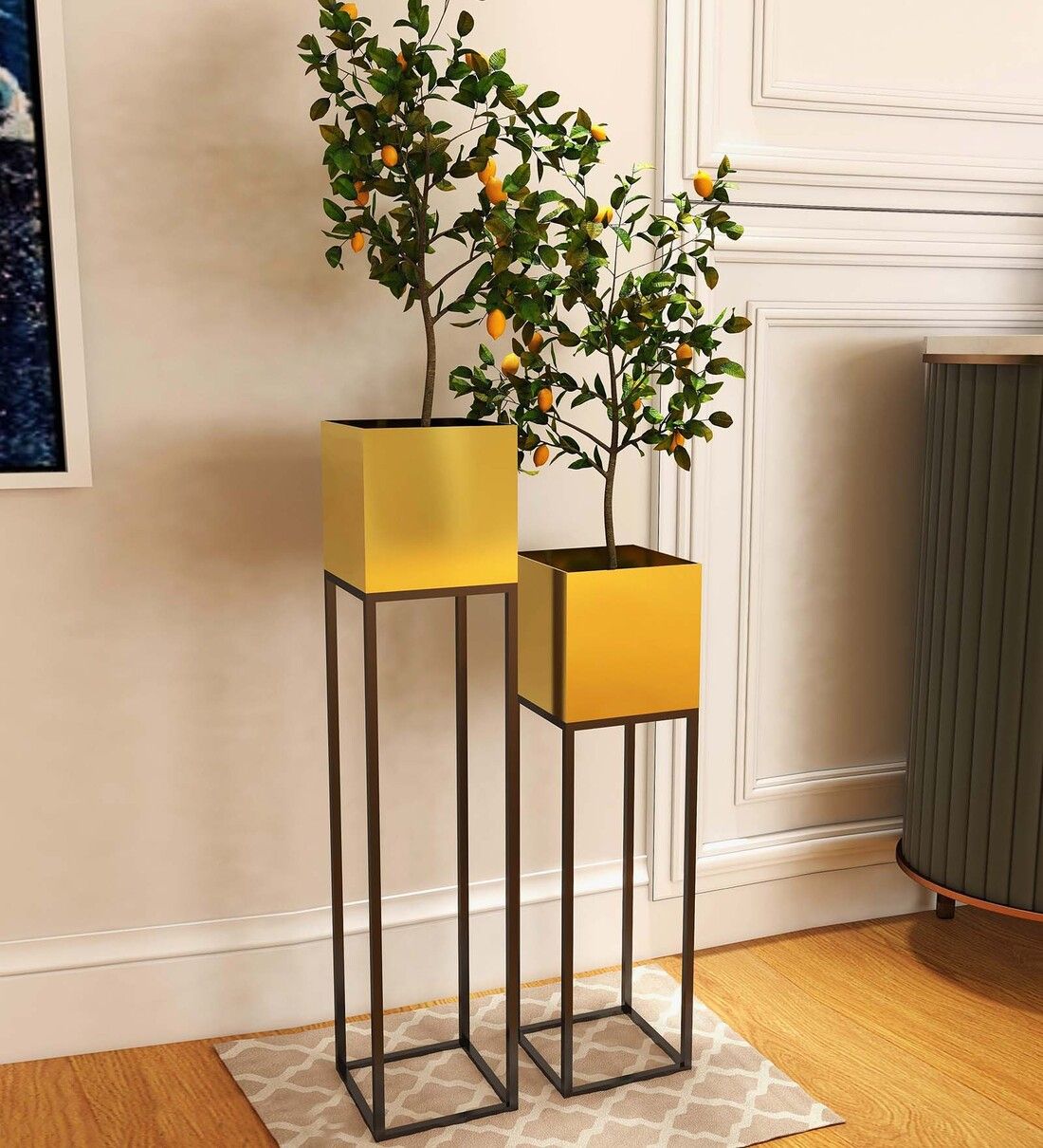 Buy Black & Gold Metal Rectangular Planter Stand, Set Of 2Havanto  Online – Metal Planter Stands – Pots & Planters – Home Decor – Pepperfry  Product Pertaining To Rectangular Plant Stands (View 9 of 15)