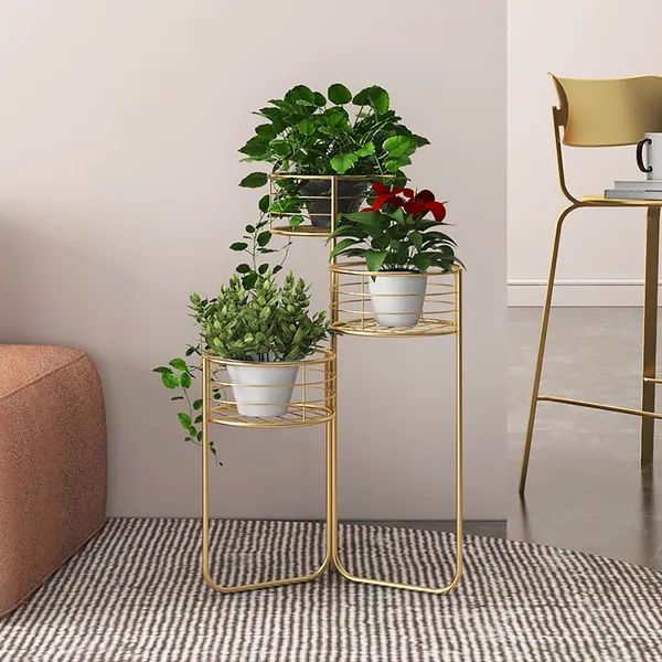 Chic 3 Tiered Plant Stand In Gold Homary For Three Tiered Plant Stands (View 13 of 15)