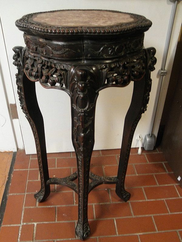 Chinese Rosewood Carved Wood Plant Stand With Marble Inset, 19Th C (Item  #1330140) Pertaining To Carved Plant Stands (View 2 of 15)