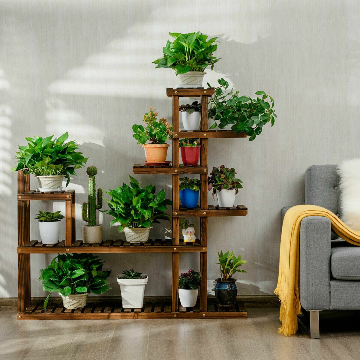 Costway Free Form Multi Tiered Solid Wood Plant Stand & Reviews | Wayfair In Green Plant Stands (View 10 of 15)