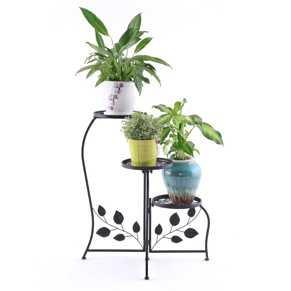 Dazone Wrought Iron Metal Plant Stand Holds 3 Flower Pot Rack Indoor  Outdoor – Walmart With  (View 15 of 15)