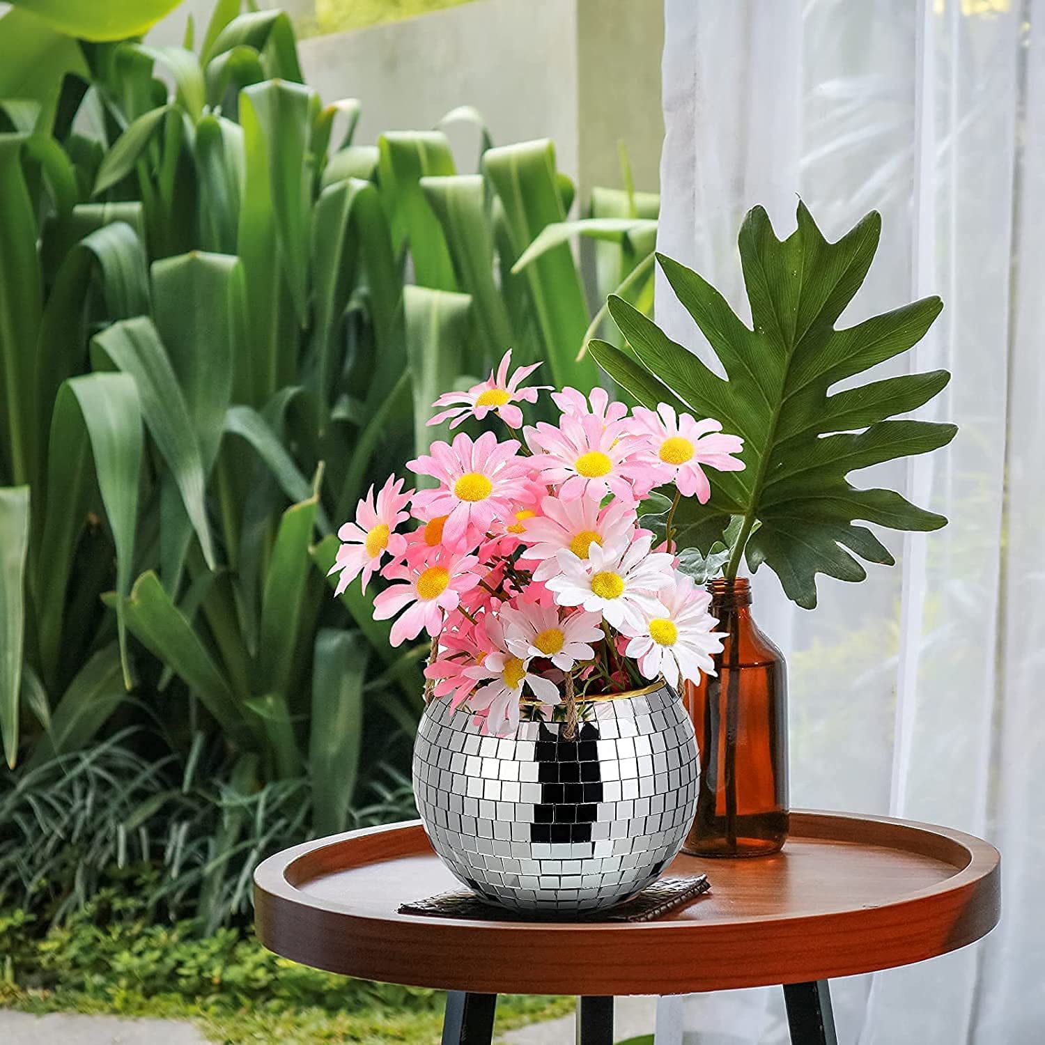 Disco Ball Planter, Hanging Macrame Rope Ball Planter Pot With Drainage  Hole For Plant Care, Indoor Or Outdoor Use For Room Office Patio Pot Decor  – Walmart With Ball Plant Stands (View 5 of 15)