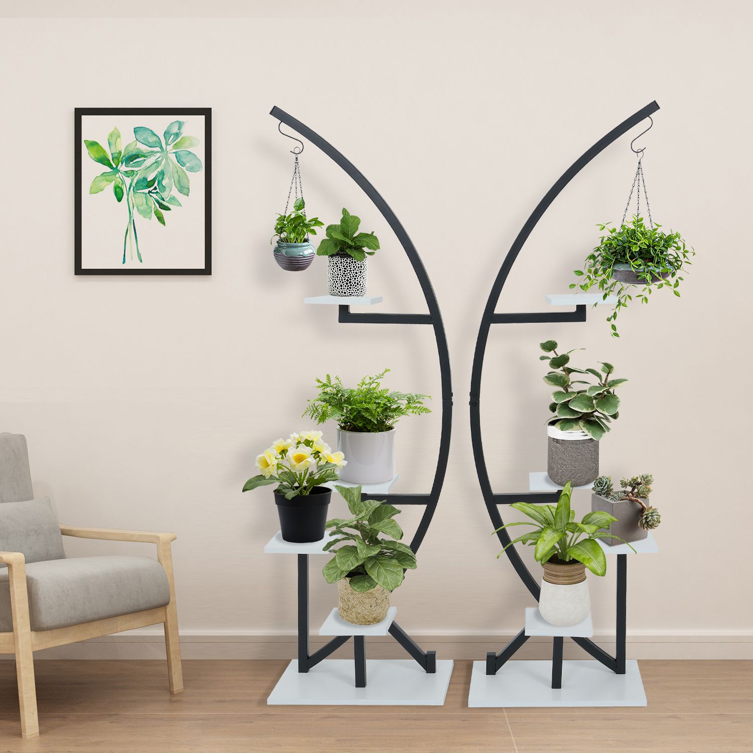 Elecwish Large Plant Stand Indoor Plant Shelf Stand Half Moon Plant Stands  Multi Purpose Curved Metal Display Rack For Living Room, Garden,  Patio(Black White 2 Pack) – Walmart Regarding Wide Plant Stands (View 12 of 15)