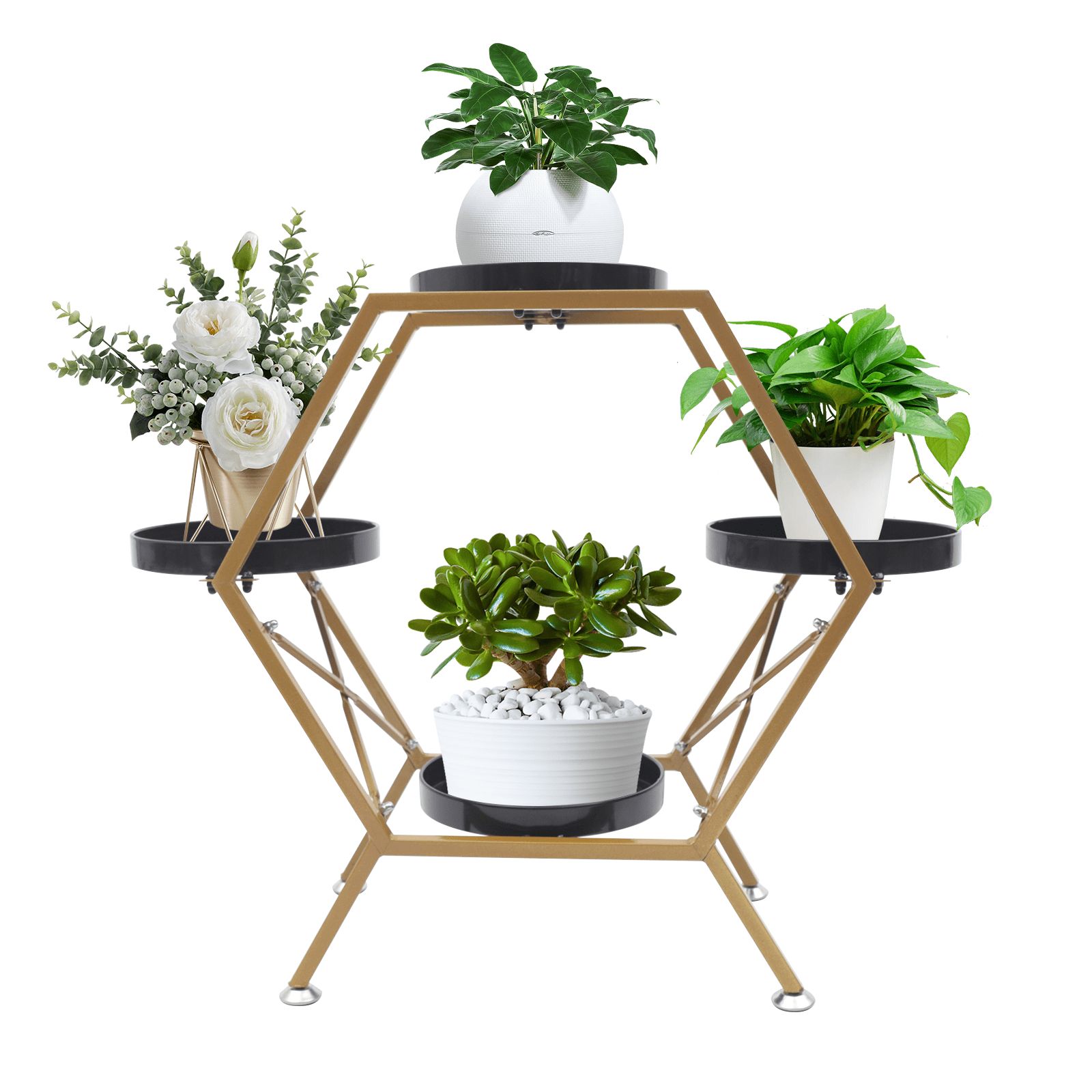 Ethedeal Hexagon Gold Metal Plant Stand 4 Trays Flower Pot Holder Display  Garden Balcony – Walmart Intended For Hexagon Plant Stands (View 1 of 15)