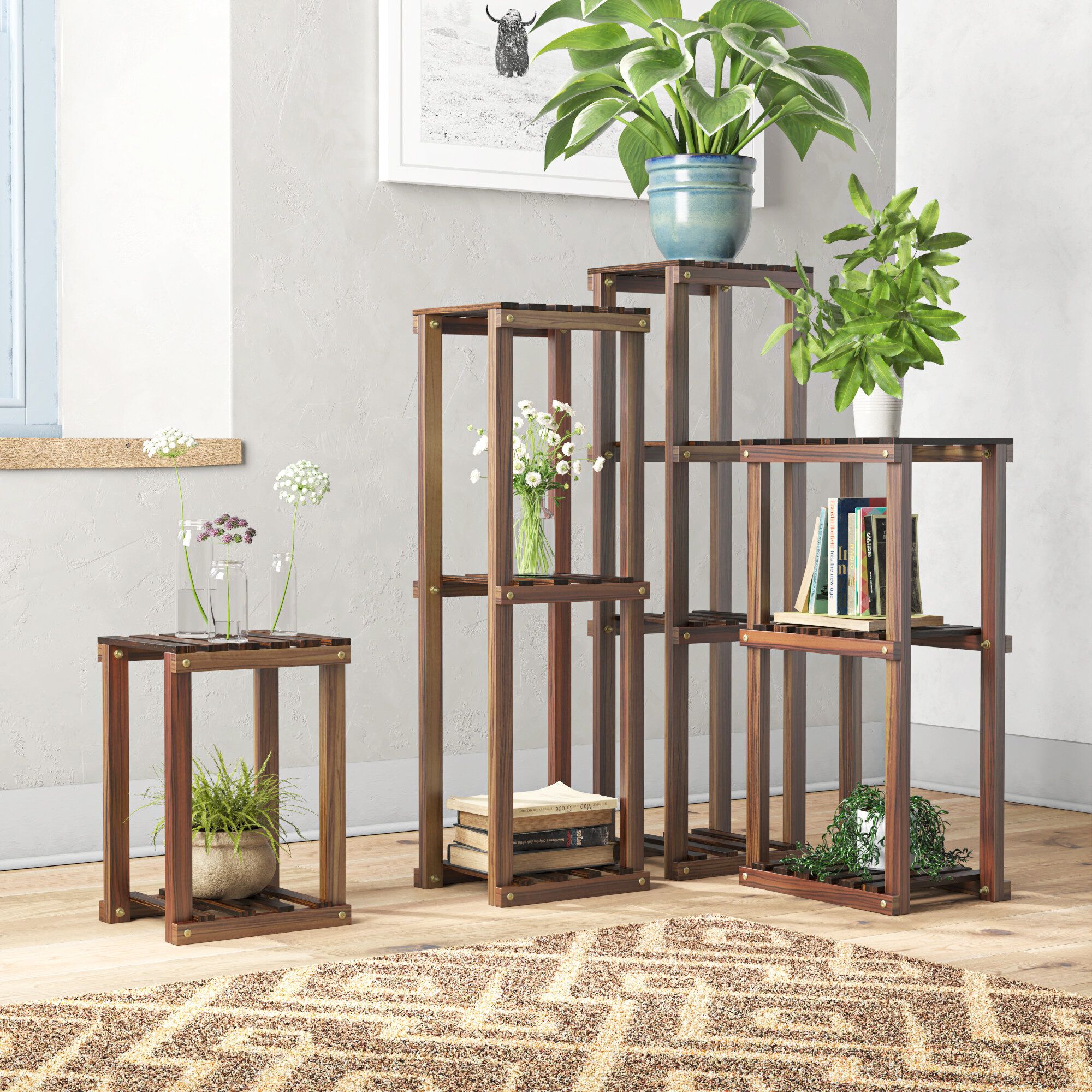 Foundstone™ Joanie Nesting Solid Wood Plant Stand & Reviews | Wayfair Inside Globe Plant Stands (View 6 of 15)