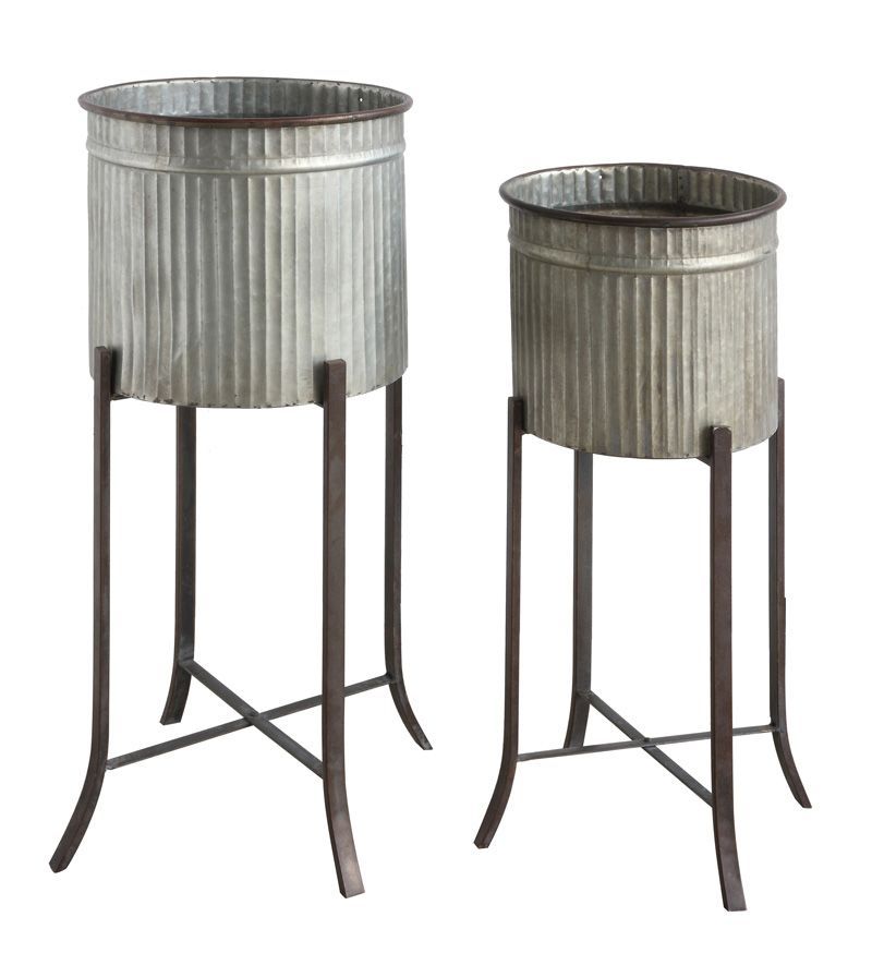 Galvanized Planter With Rustic Metal Stand | Galvanized Decor, Iron Planters,  Metal Planter Boxes Within Galvanized Plant Stands (View 13 of 15)