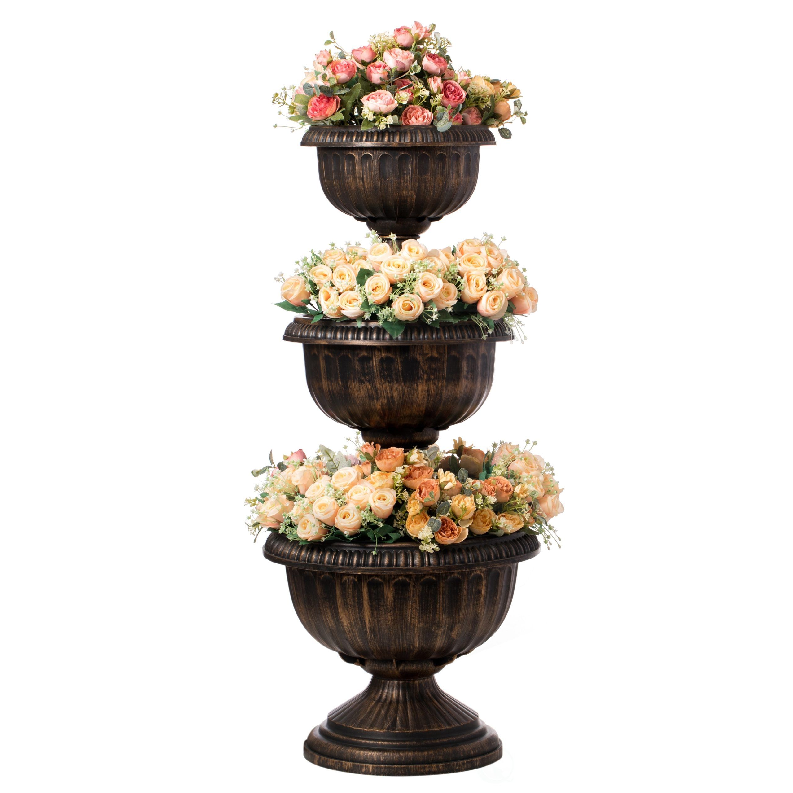 Garden Triple Stacked Flower Bowl Urn Tier Planter Decoration – Overstock –  35489061 In Plant Stands With Flower Bowl (View 1 of 15)