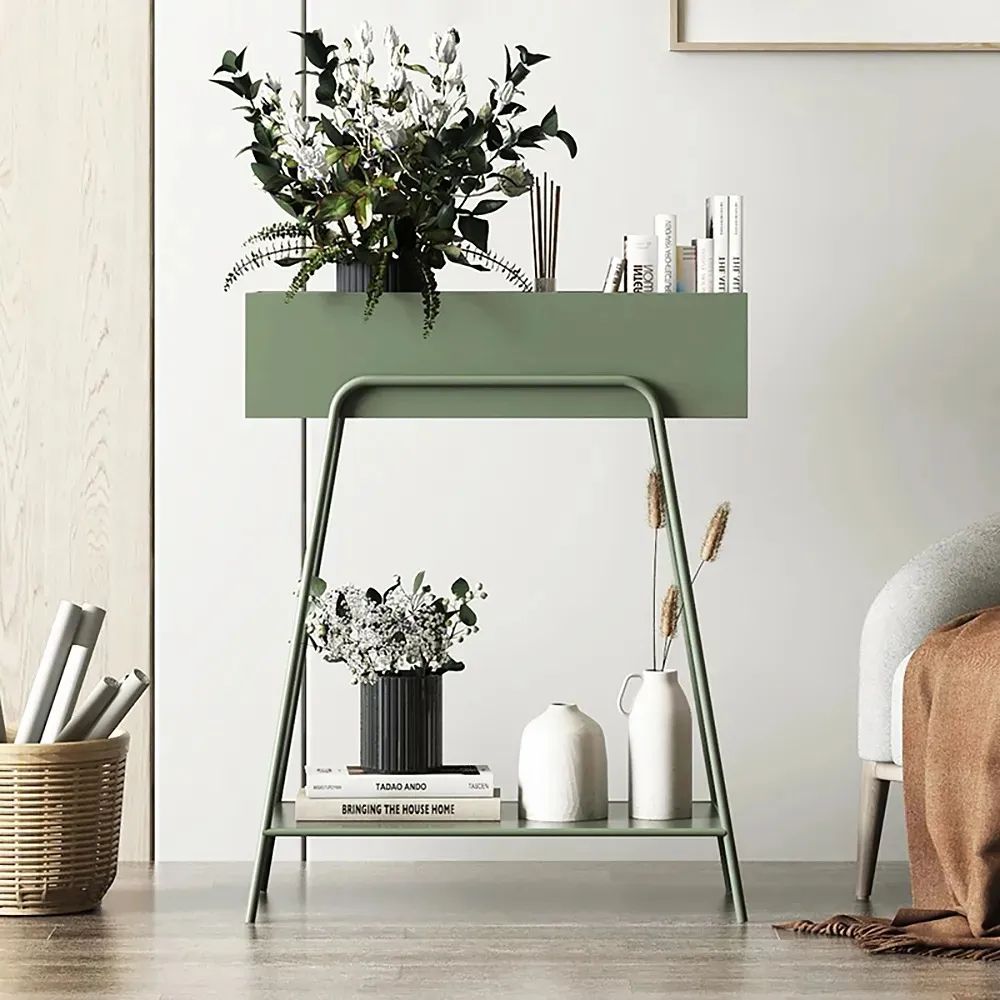 Green Rectangular 2 Tier Plant Stand Indoors Display Shelf Storage Shelving  Metal Homary Intended For Rectangular Plant Stands (View 7 of 15)