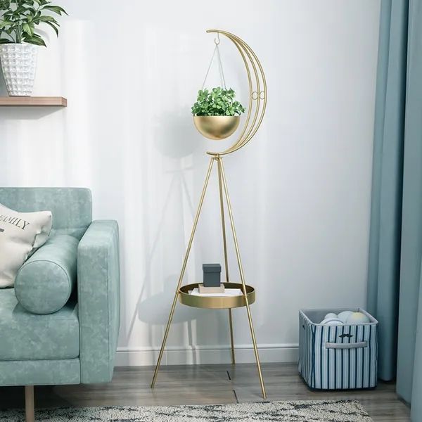 Half Moon Plant Stand With Shelf In Gold Modern End Table Homary For Plant Stands With Side Table (View 5 of 15)