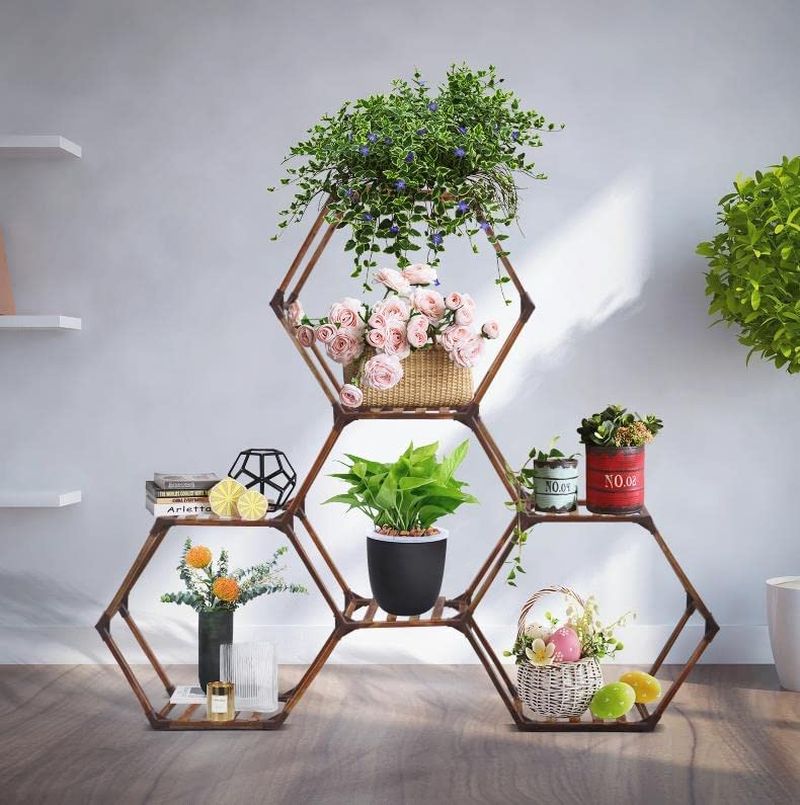 Hexagon Plant Stand Indoor Large 7 Tiers Wood Outdoor | Ebay Inside Hexagon Plant Stands (View 3 of 15)