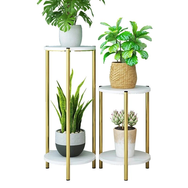 Indoor Outdoor Gold Metal Plant Stand With Wood Base Iron Floor Flower Pot  Stand Indoor Plant Holder For Home Garden Patio Decor – Plant Shelves –  Aliexpress With Iron Base Plant Stands (View 6 of 15)