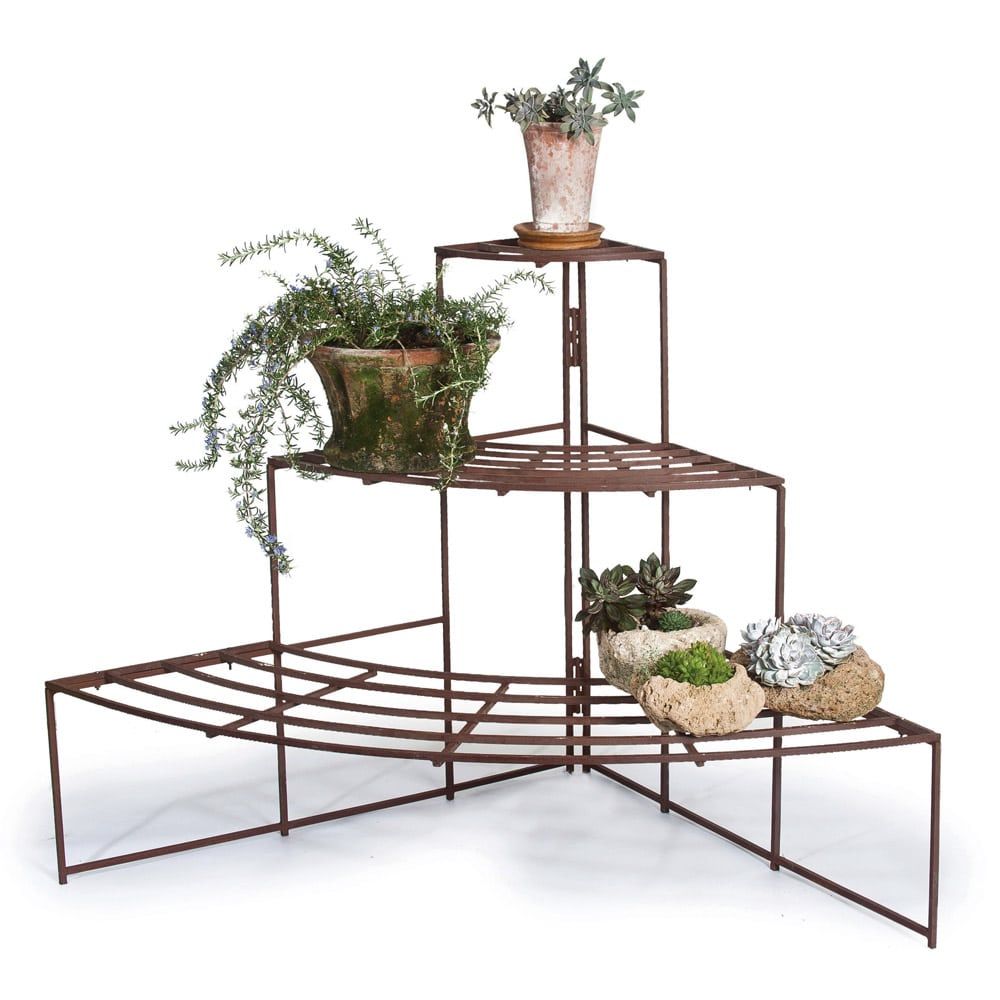 Iron Plant Stand  1/4 Round – Campo De' Fiori – Naturally Mossed Terra  Cotta Planters, Carved Stone, Forged Iron, Cast Bronze, Distinctive  Lighting, Zinc And More For Your Home And Garden (View 6 of 15)
