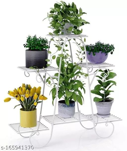 Iron Plant Stand/Plant Stand For Balcony/Flower Pot Stand/Pot Stand For  Outdoor Plants/Planter Stand/6 Pot Holder (White, L 32 X W 10 X H 29 Inches) Throughout White 32 Inch Plant Stands (View 1 of 15)