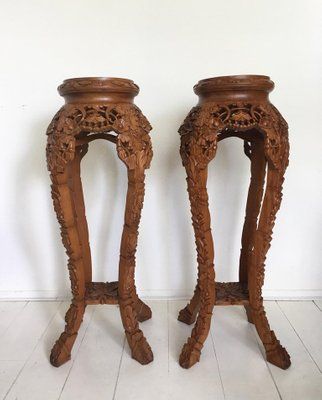 Large Mid Century Brown Hand Carved Plant Stands, Set Of 2 For Sale At  Pamono Within Carved Plant Stands (View 1 of 15)