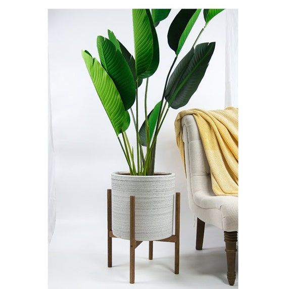 Large Plant Stand With Pot Mid Century Modern Planter Wood – Etsy Inside Wide Plant Stands (View 11 of 15)